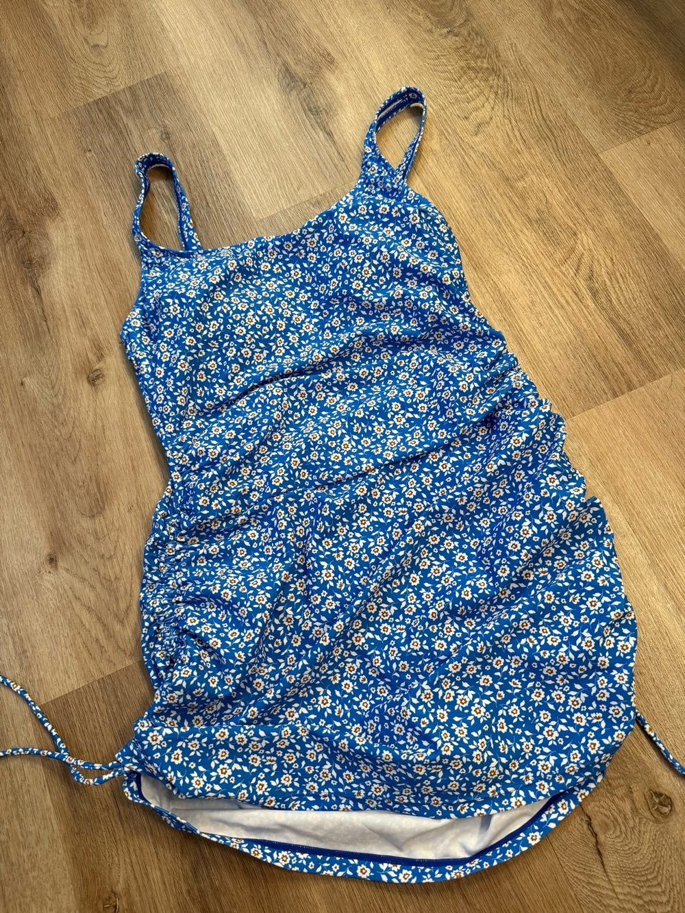 Women’s Blue Floral Tie-Side Swimsuit dress Large